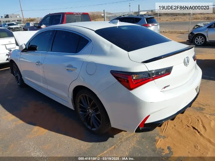 2022 Acura Ilx Premium A-Spec Packages/Technology A-Spec Packages VIN: 19UDE2F86NA000020 Lot: 41815812