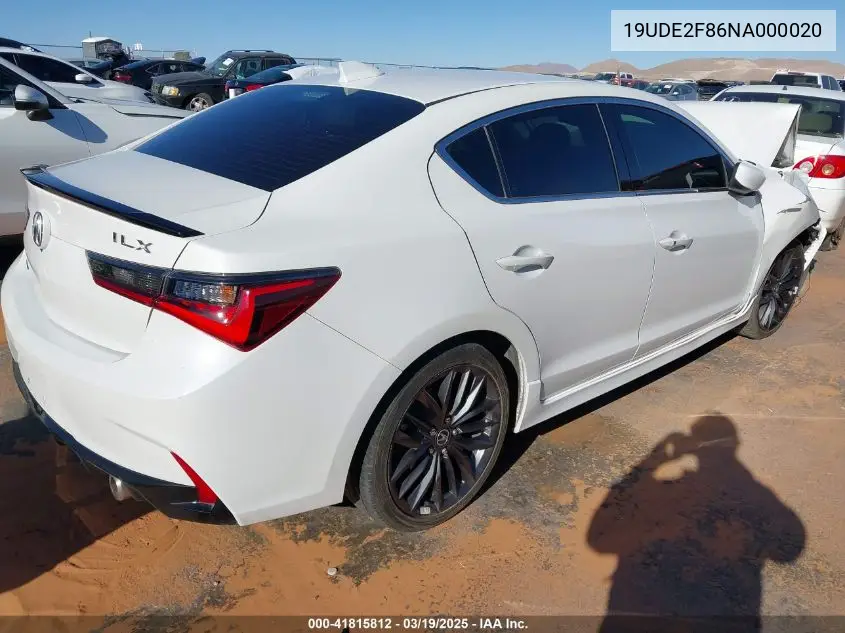 2022 Acura Ilx Premium A-Spec Packages/Technology A-Spec Packages VIN: 19UDE2F86NA000020 Lot: 41815812