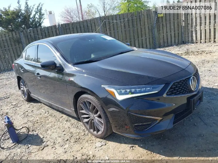 2022 Acura Ilx Premium A-Spec Packages/Technology A-Spec Packages VIN: 19UDE2F85NA007086 Lot: 42066649