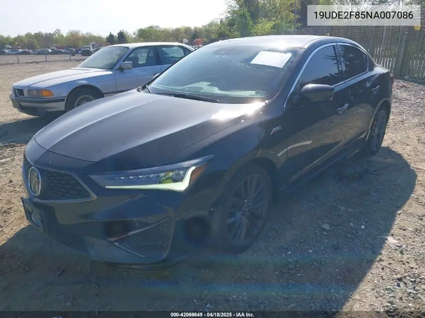 2022 Acura Ilx Premium A-Spec Packages/Technology A-Spec Packages VIN: 19UDE2F85NA007086 Lot: 42066649
