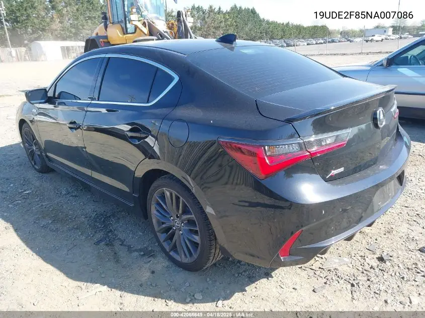 2022 Acura Ilx Premium A-Spec Packages/Technology A-Spec Packages VIN: 19UDE2F85NA007086 Lot: 42066649