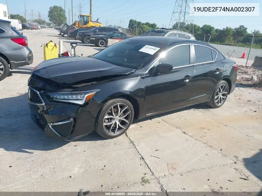 2022 Acura Ilx Premium Package VIN: 19UDE2F74NA002307 Lot: 42169500