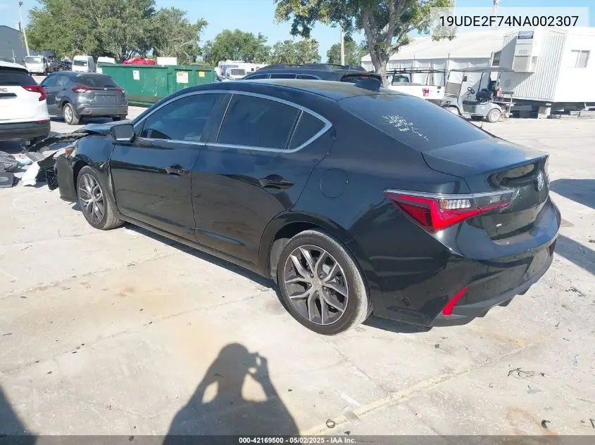 2022 Acura Ilx Premium Package VIN: 19UDE2F74NA002307 Lot: 42169500