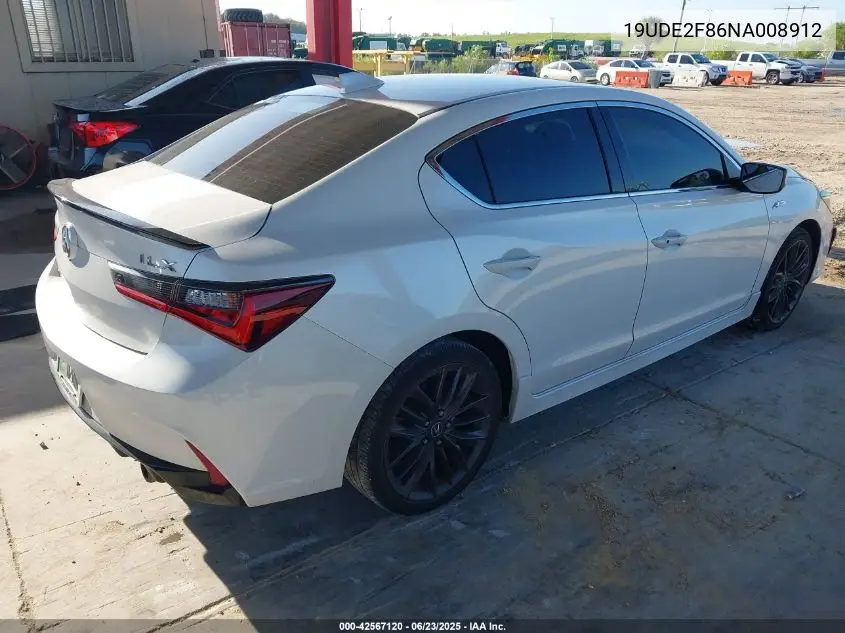 2022 Acura Ilx Premium A-Spec Packages/Technology A-Spec Packages VIN: 19UDE2F86NA008912 Lot: 42567120
