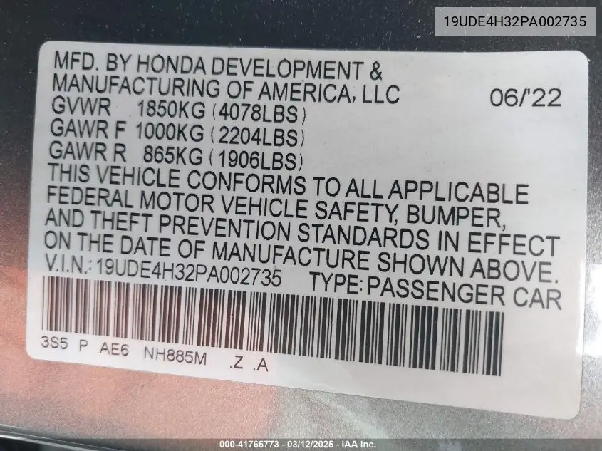 2023 Acura Integra A-Spec VIN: 19UDE4H32PA002735 Lot: 41765773