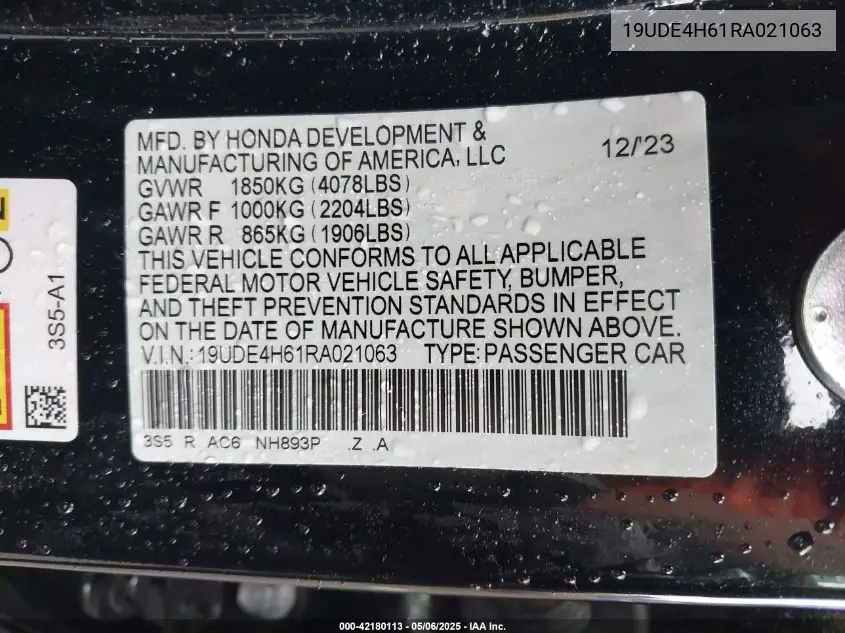 2024 Acura Integra A-Spec Technology VIN: 19UDE4H61RA021063 Lot: 42180113