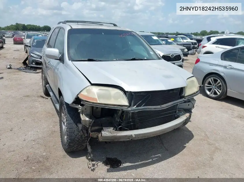 2002 Acura Mdx VIN: 2HNYD18242H535960 Lot: 42547290