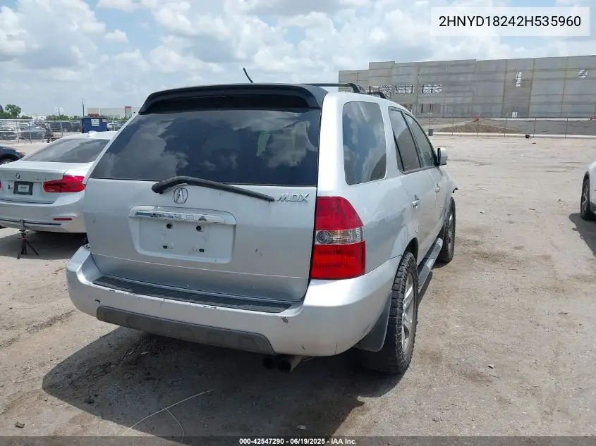 2002 Acura Mdx VIN: 2HNYD18242H535960 Lot: 42547290