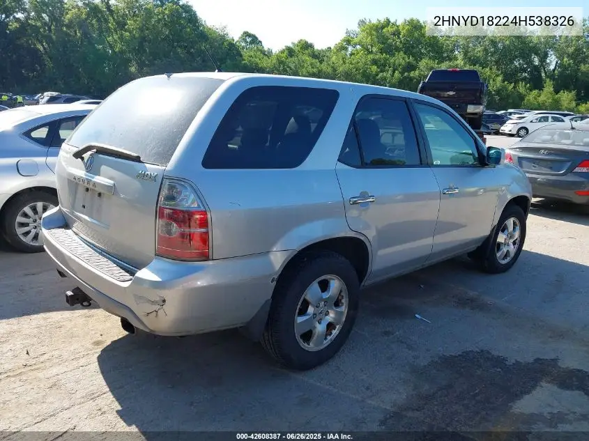 2004 Acura Mdx VIN: 2HNYD18224H538326 Lot: 42608387
