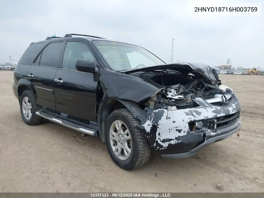 2006 Acura Mdx VIN: 2HNYD18716H003759 Lot: 12337323