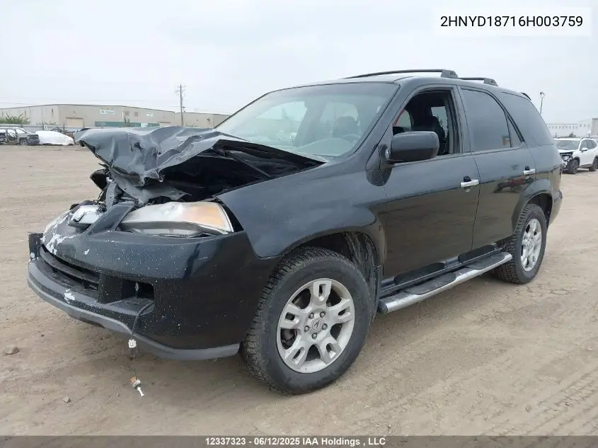 2006 Acura Mdx VIN: 2HNYD18716H003759 Lot: 12337323