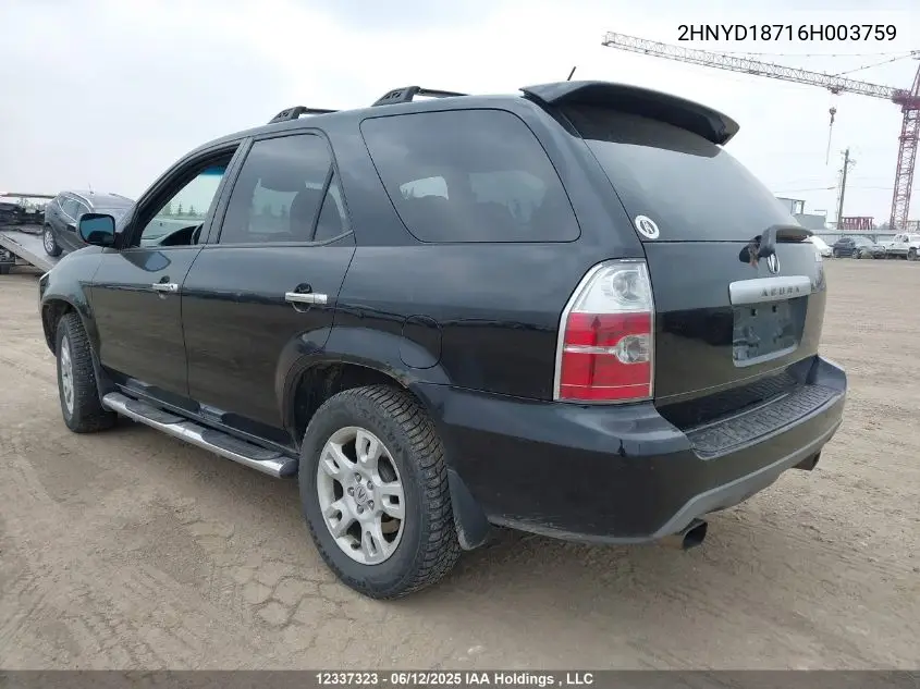 2006 Acura Mdx VIN: 2HNYD18716H003759 Lot: 12337323