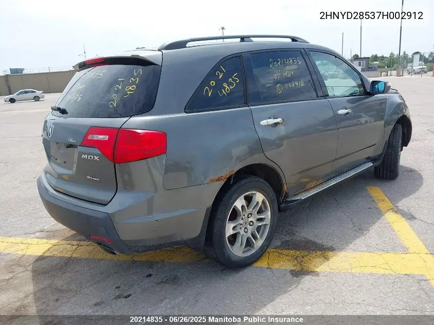 2007 Acura Mdx VIN: 2HNYD28537H002912 Lot: 20214835