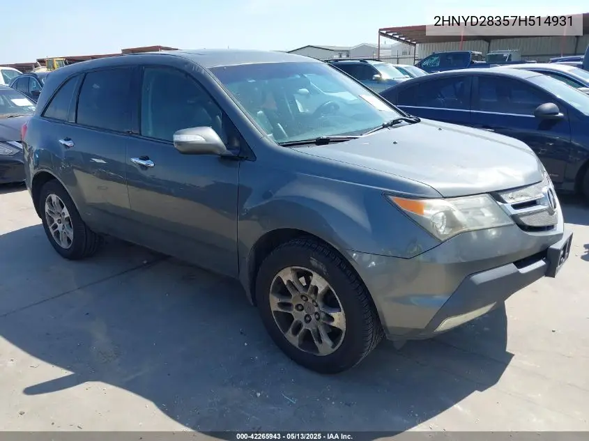 2007 Acura Mdx Technology Package VIN: 2HNYD28357H514931 Lot: 42265943