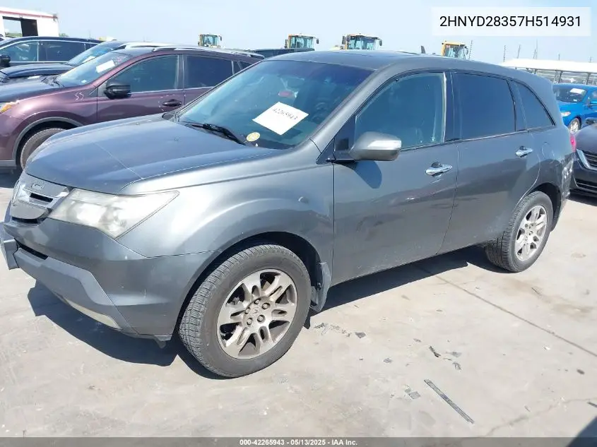 2007 Acura Mdx Technology Package VIN: 2HNYD28357H514931 Lot: 42265943
