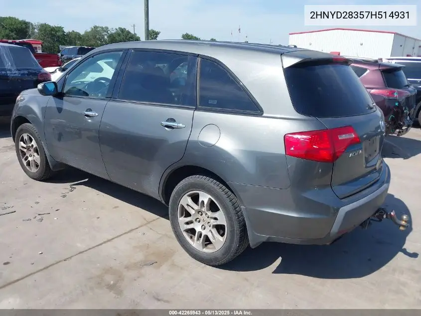 2007 Acura Mdx Technology Package VIN: 2HNYD28357H514931 Lot: 42265943