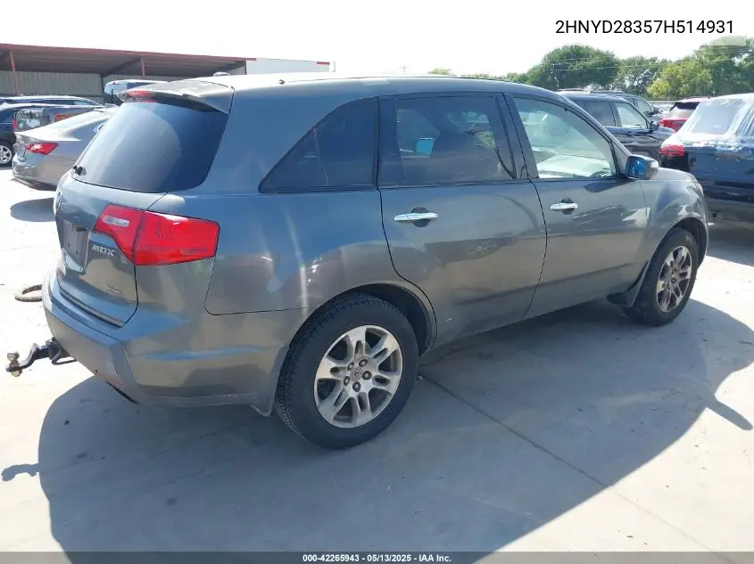 2007 Acura Mdx Technology Package VIN: 2HNYD28357H514931 Lot: 42265943