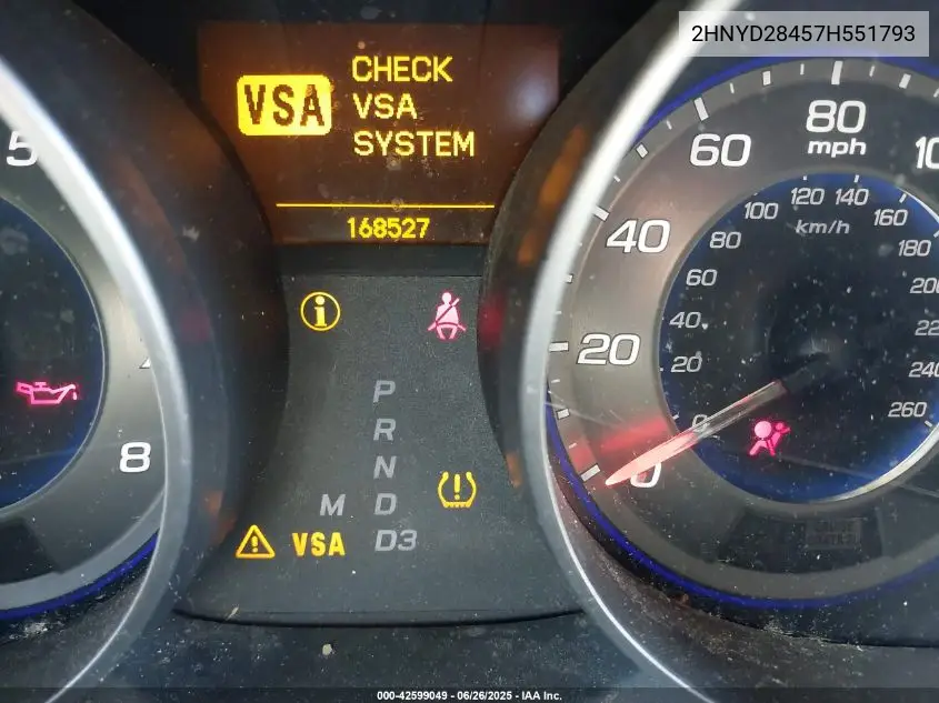 2007 Acura Mdx Technology Package VIN: 2HNYD28457H551793 Lot: 42599049