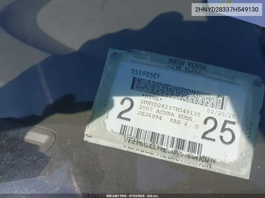 2007 Acura Mdx Technology Package VIN: 2HNYD28337H549130 Lot: 42811936