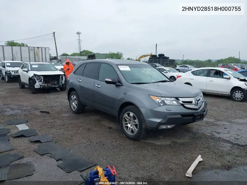 2008 Acura Mdx Sport Package VIN: 2HNYD28518H000755 Lot: 42243427