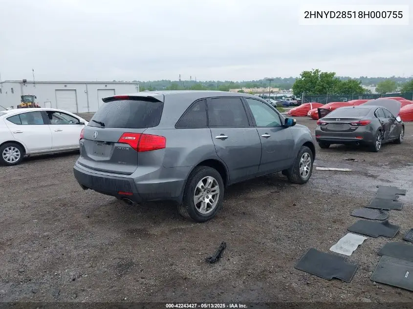 2008 Acura Mdx Sport Package VIN: 2HNYD28518H000755 Lot: 42243427