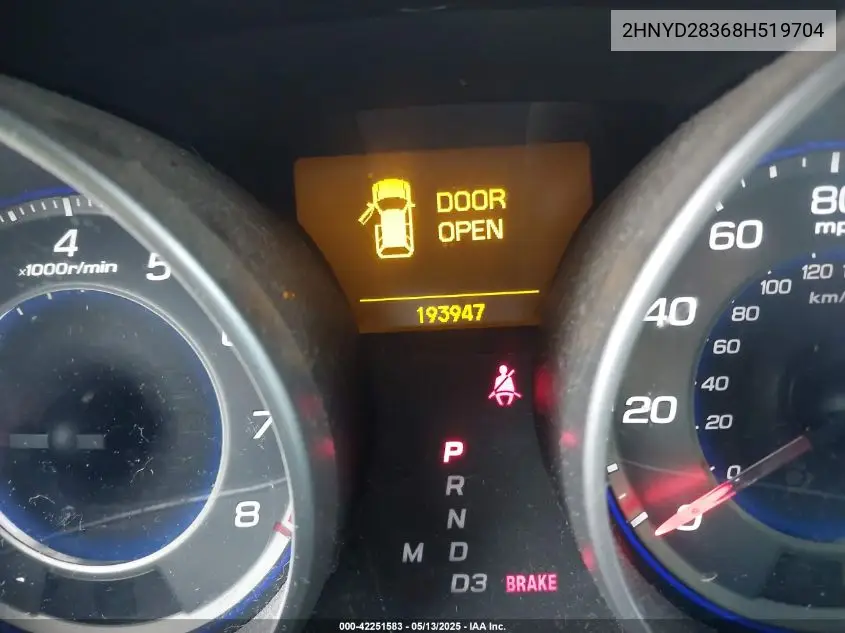 2008 Acura Mdx Technology Package VIN: 2HNYD28368H519704 Lot: 42251583