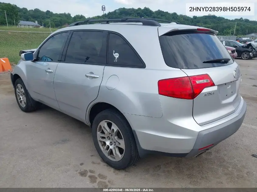 2008 Acura Mdx Technology Package VIN: 2HNYD28398H505974 Lot: 42593348