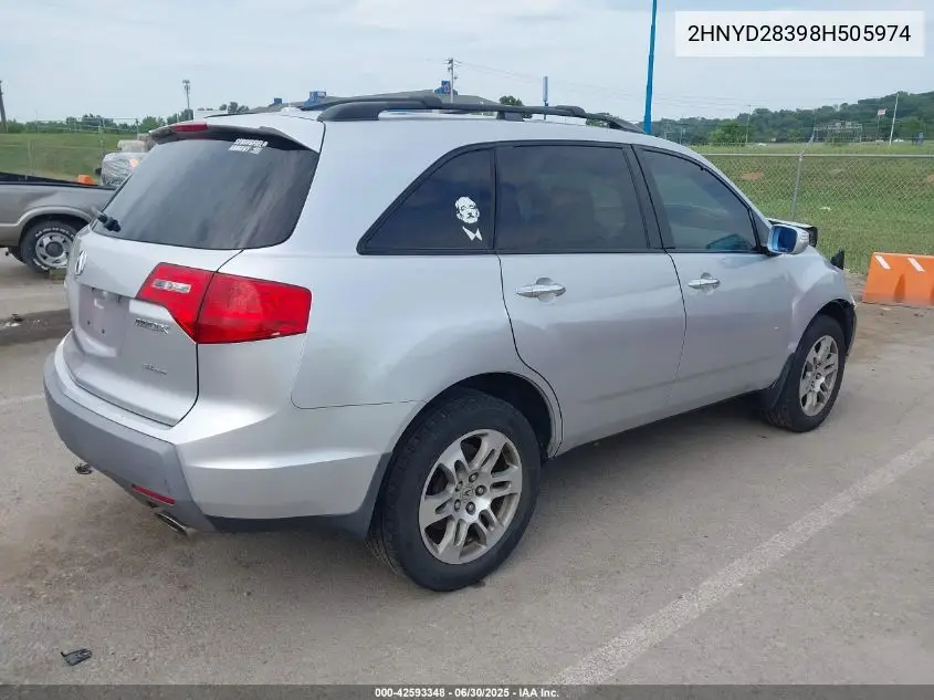 2008 Acura Mdx Technology Package VIN: 2HNYD28398H505974 Lot: 42593348