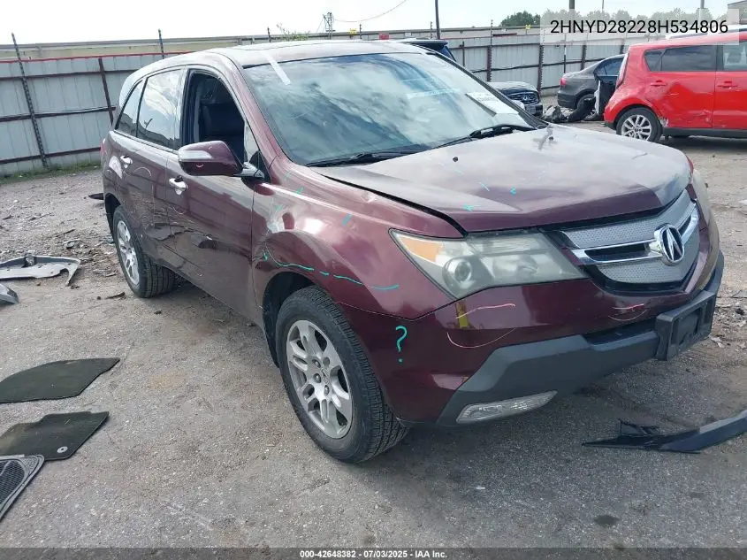 2008 Acura Mdx VIN: 2HNYD28228H534806 Lot: 42648382