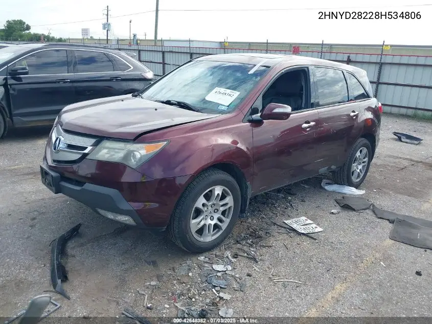 2008 Acura Mdx VIN: 2HNYD28228H534806 Lot: 42648382