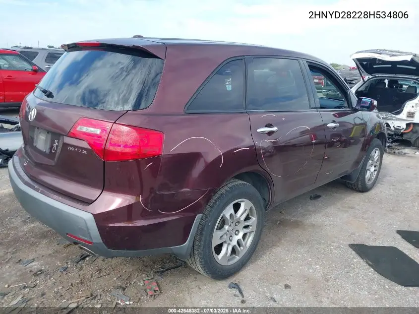 2008 Acura Mdx VIN: 2HNYD28228H534806 Lot: 42648382