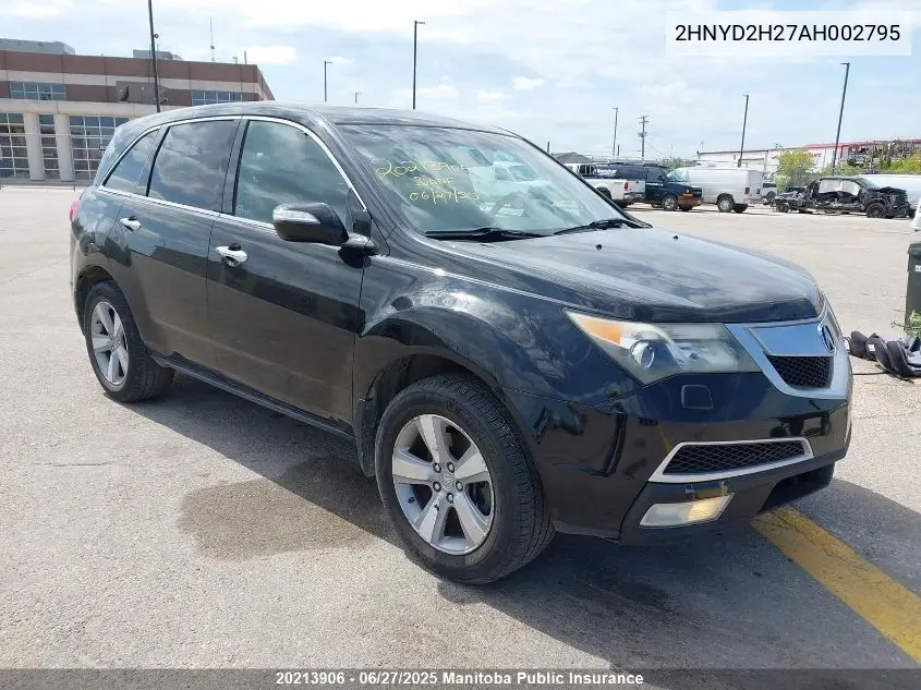 2010 Acura Mdx VIN: 2HNYD2H27AH002795 Lot: 20213906
