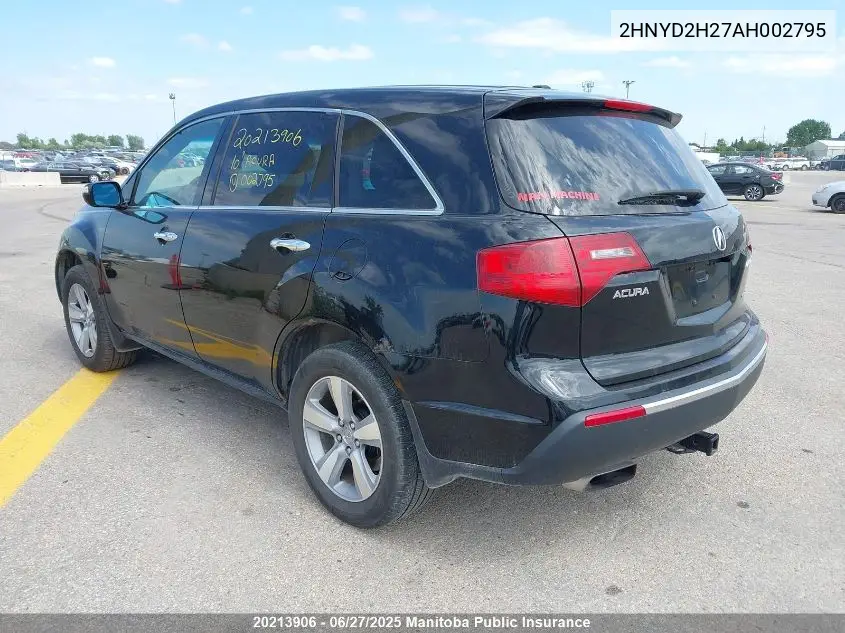2010 Acura Mdx VIN: 2HNYD2H27AH002795 Lot: 20213906