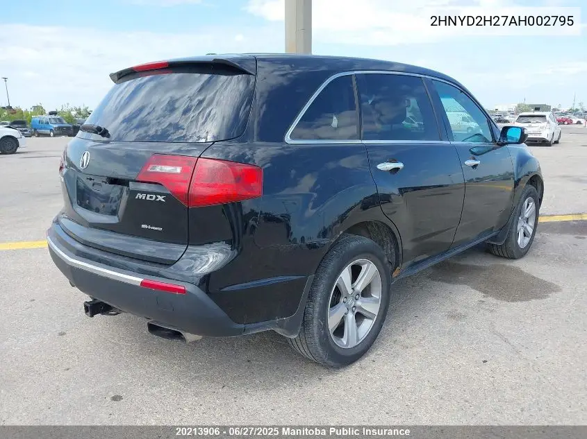 2010 Acura Mdx VIN: 2HNYD2H27AH002795 Lot: 20213906