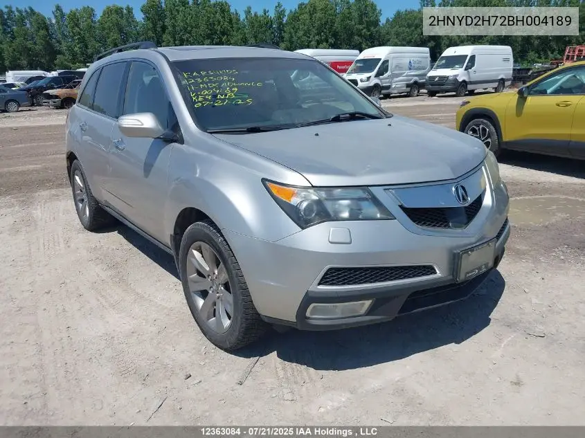 2011 Acura Mdx Advance VIN: 2HNYD2H72BH004189 Lot: 12363084