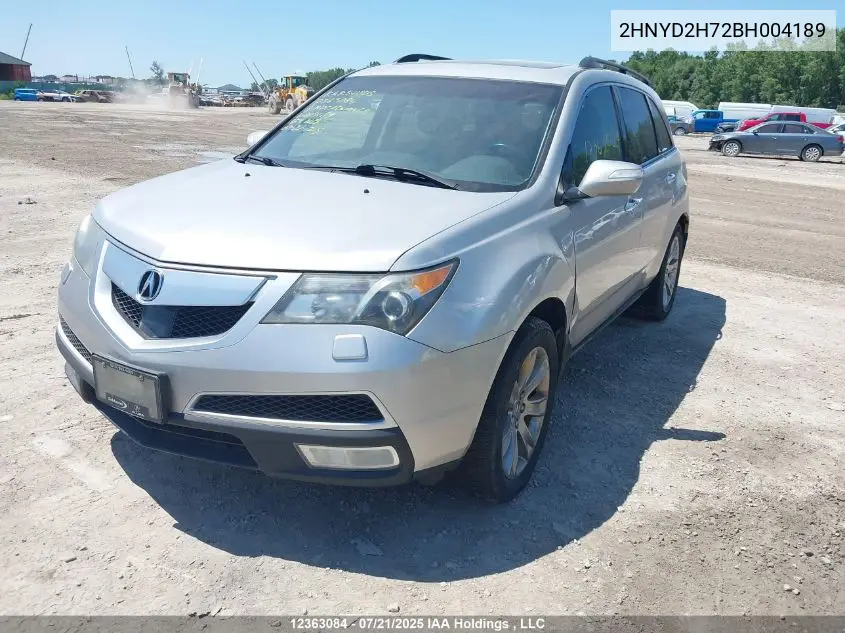 2011 Acura Mdx Advance VIN: 2HNYD2H72BH004189 Lot: 12363084