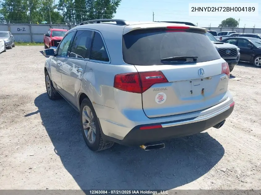 2011 Acura Mdx Advance VIN: 2HNYD2H72BH004189 Lot: 12363084
