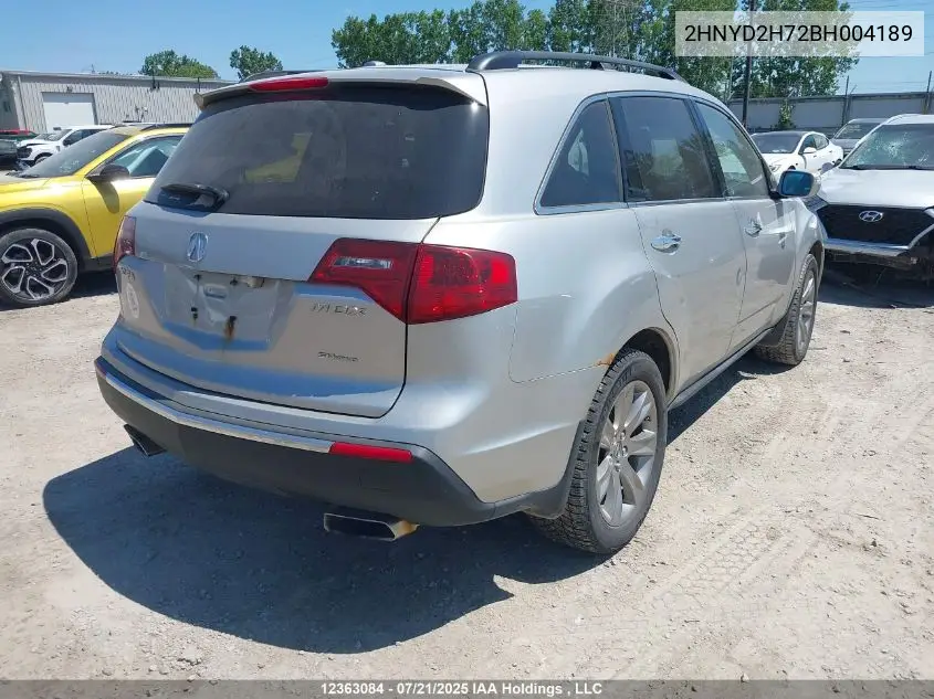 2011 Acura Mdx Advance VIN: 2HNYD2H72BH004189 Lot: 12363084