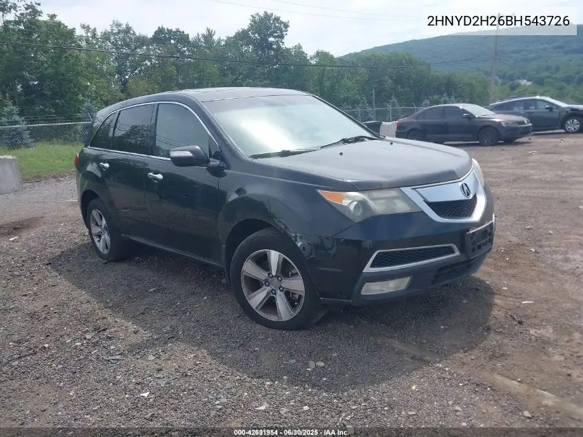 2011 Acura Mdx VIN: 2HNYD2H26BH543726 Lot: 42631954