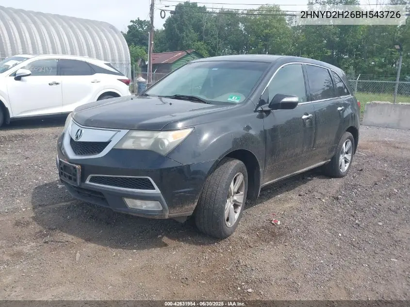 2011 Acura Mdx VIN: 2HNYD2H26BH543726 Lot: 42631954