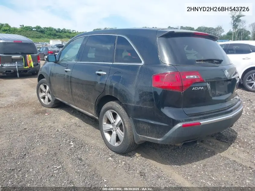 2011 Acura Mdx VIN: 2HNYD2H26BH543726 Lot: 42631954