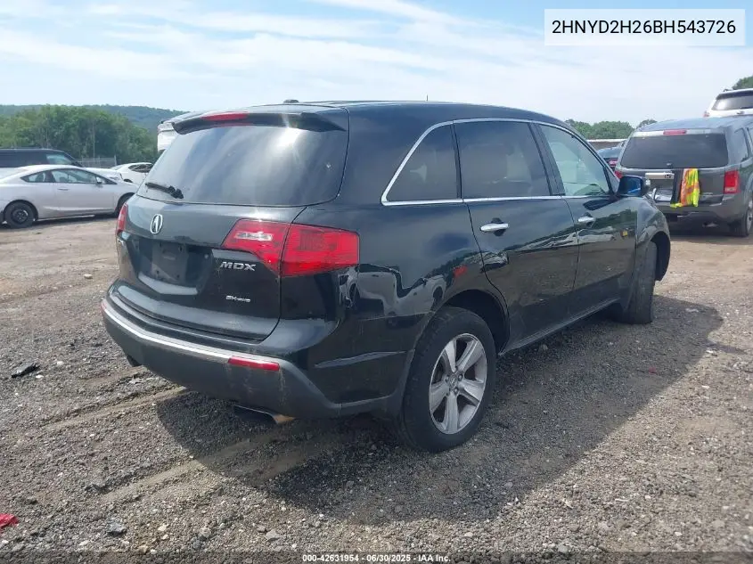2011 Acura Mdx VIN: 2HNYD2H26BH543726 Lot: 42631954