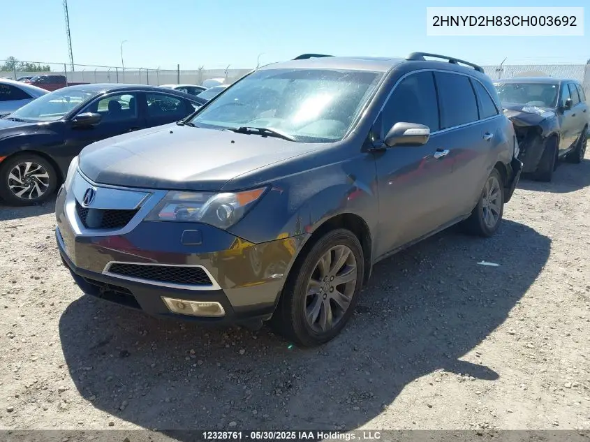2012 Acura Mdx Advance VIN: 2HNYD2H83CH003692 Lot: 12328761