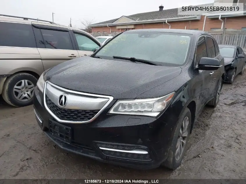2014 Acura Mdx VIN: 5FRYD4H65EB501819 Lot: 12185673