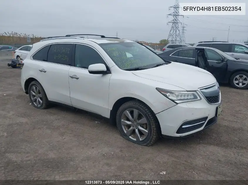 2014 Acura Mdx VIN: 5FRYD4H81EB502354 Lot: 12313873