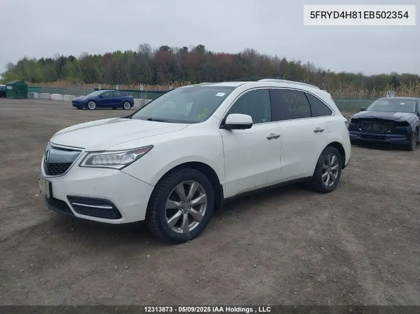 2014 Acura Mdx VIN: 5FRYD4H81EB502354 Lot: 12313873