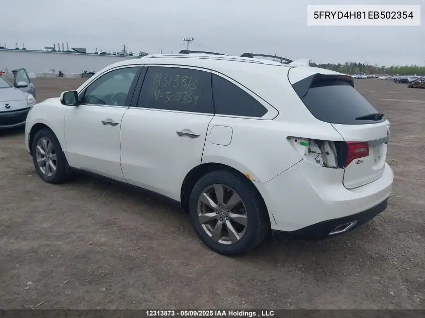 2014 Acura Mdx VIN: 5FRYD4H81EB502354 Lot: 12313873