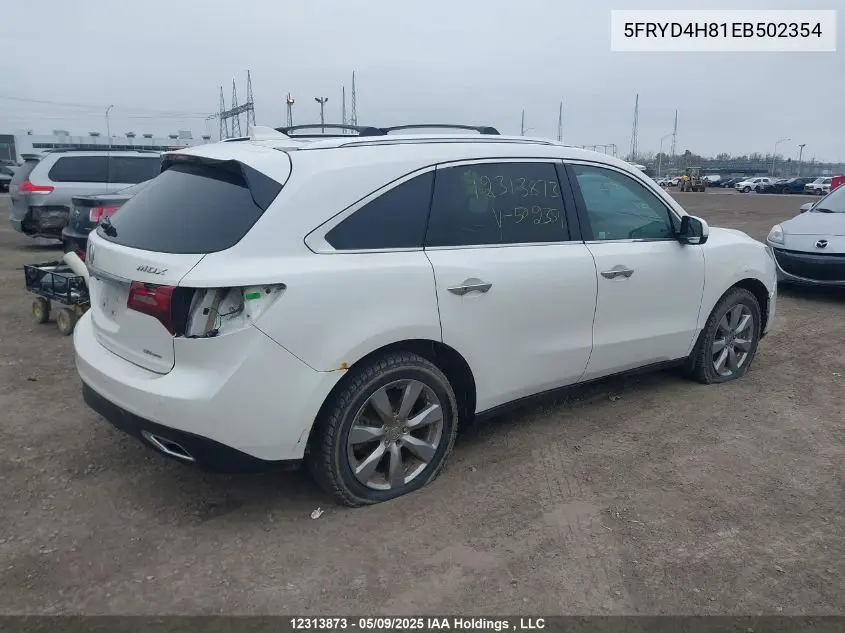 2014 Acura Mdx VIN: 5FRYD4H81EB502354 Lot: 12313873