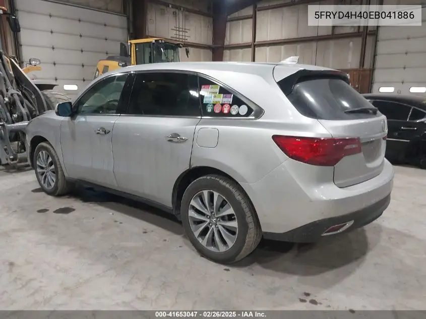 2014 Acura Mdx Technology Package VIN: 5FRYD4H40EB041886 Lot: 41653047