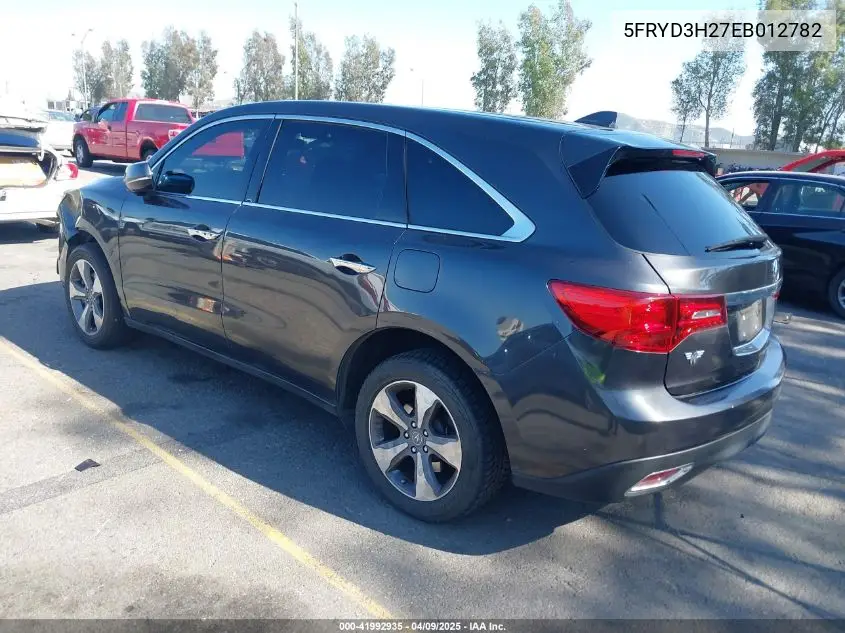 2014 Acura Mdx VIN: 5FRYD3H27EB012782 Lot: 41992935